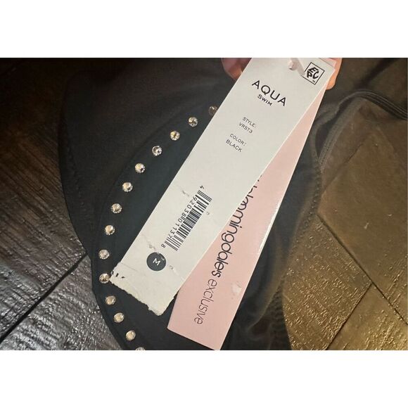 Aqua Swim Bloomingdale’s Black and Rhinestone Bikini Top Size Medium New - Picture 3 of 4